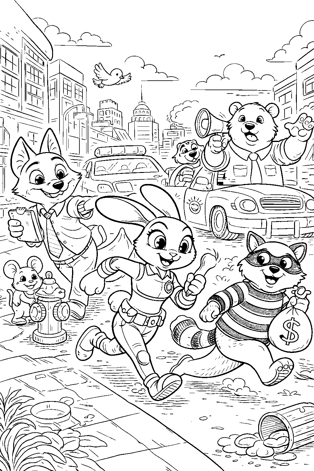 zootopia police chase judy hopps line art