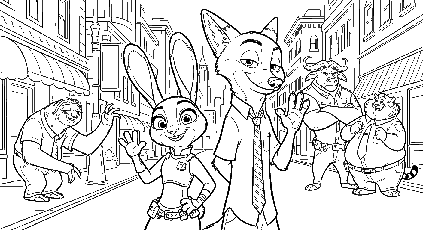 zootopia police force friends line art