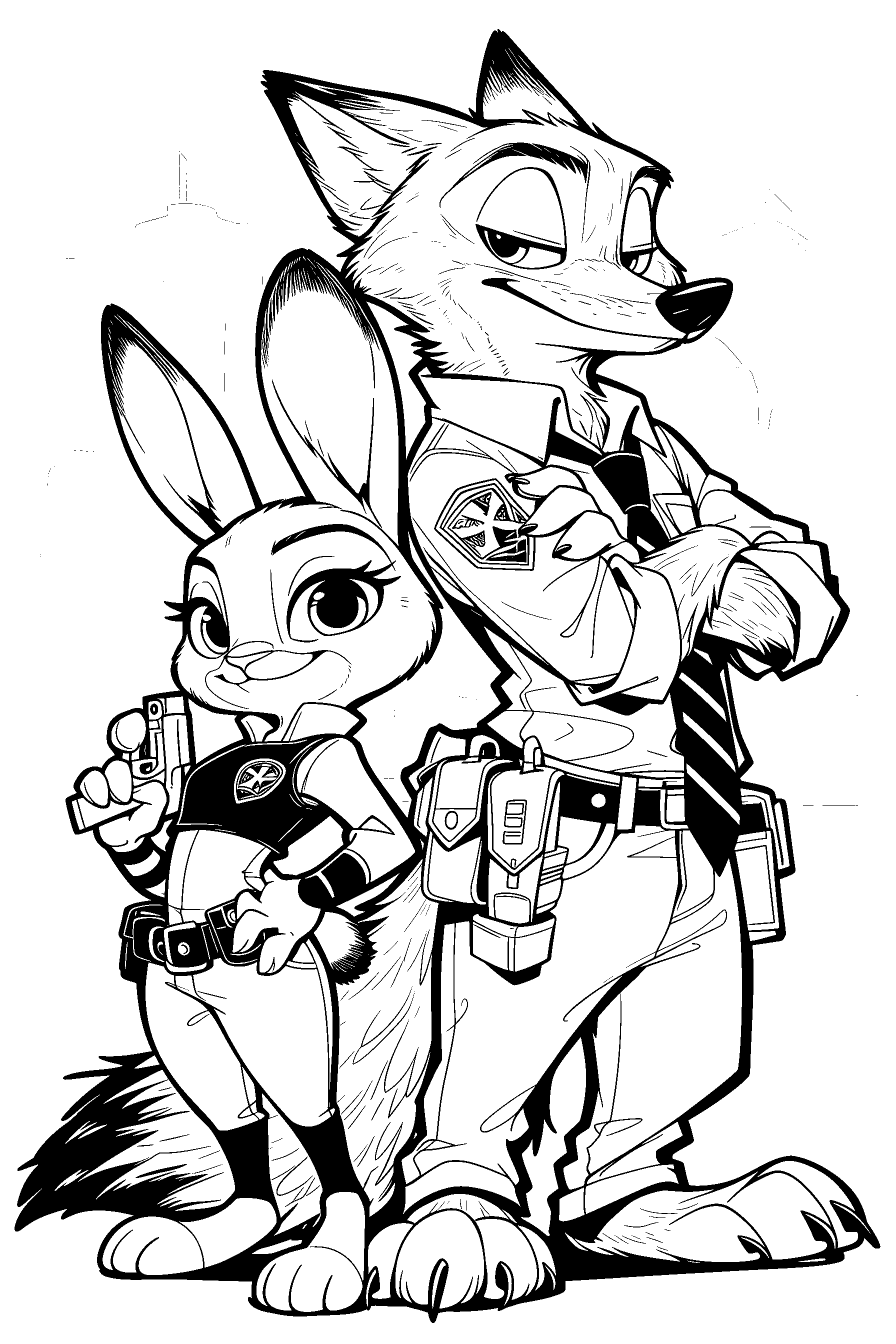 zootopia police partners nick wilde and judy hopps line art