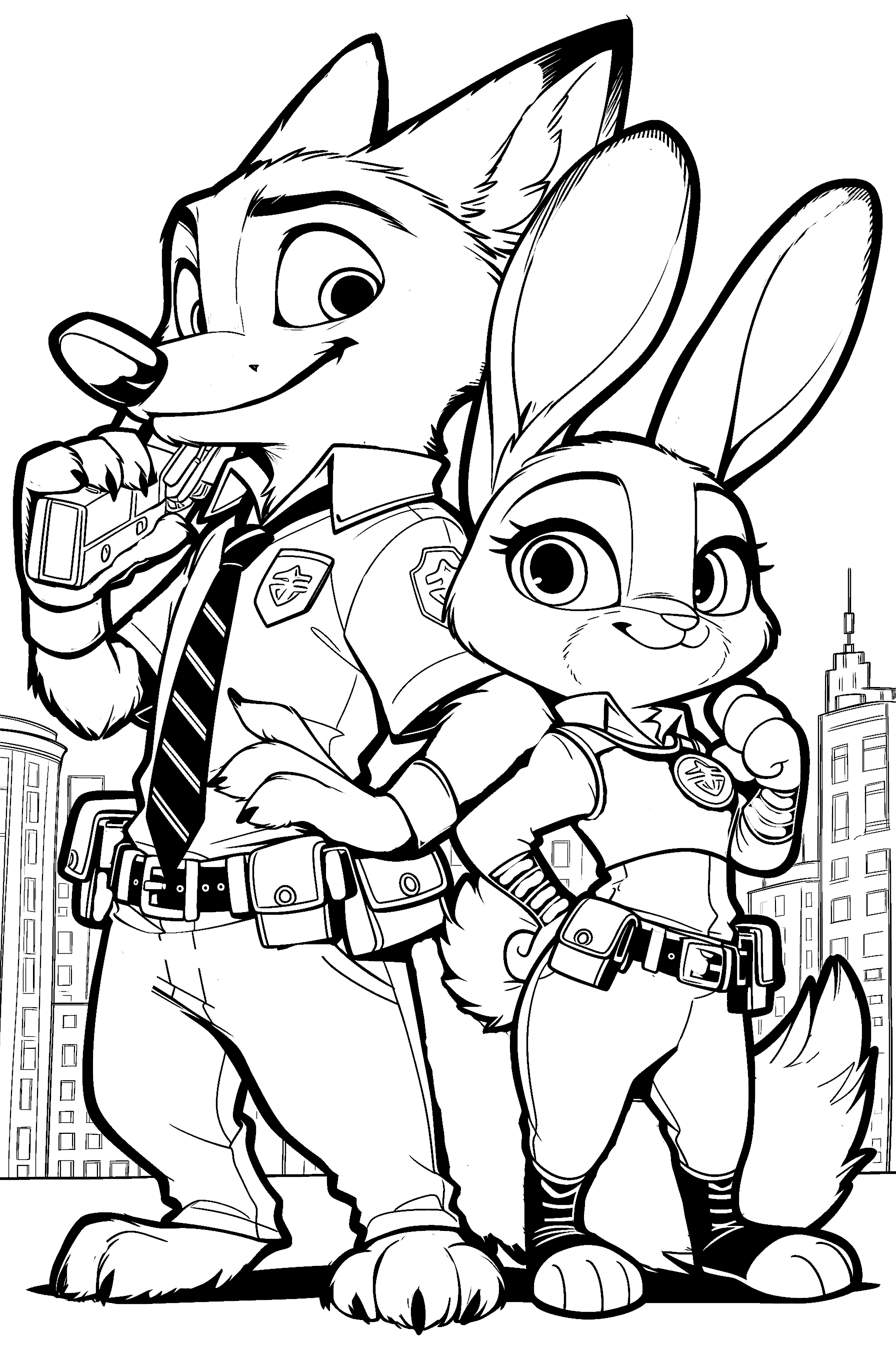 zootopia police partners nick wilde and judy hopps officer line art
