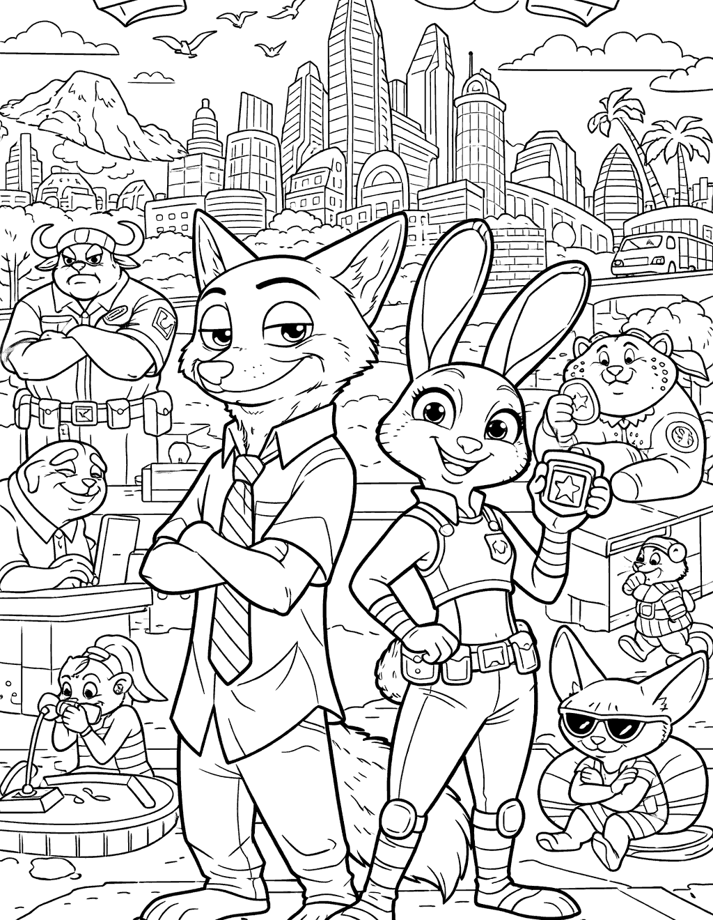 zootopia police station heroes line art