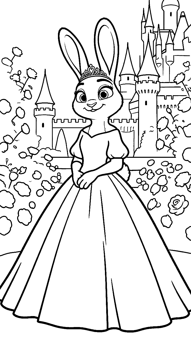 zootopia princess judy hopps bunny in a castle line art