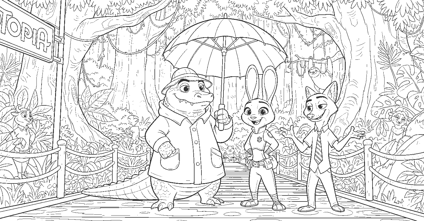 zootopia rainforest district line art
