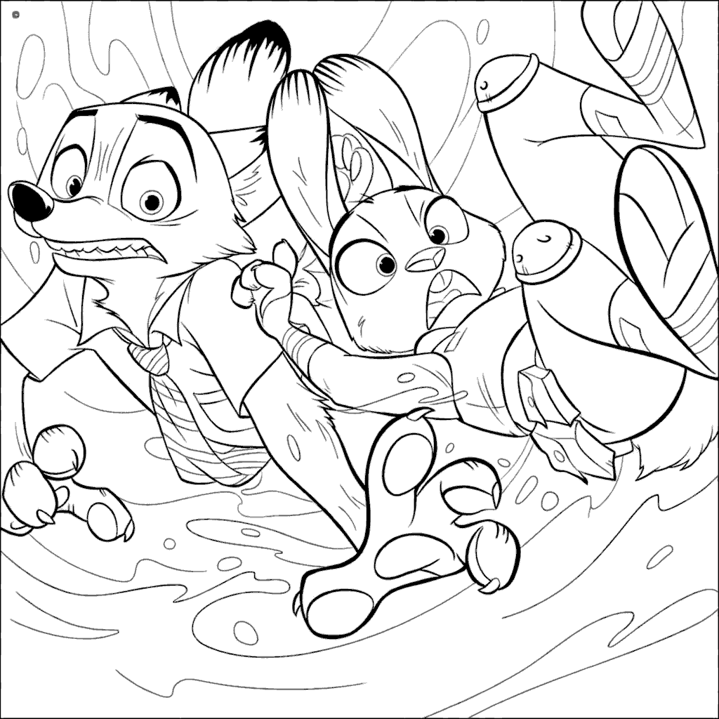 zootopia rainforest escape nick and judy line art