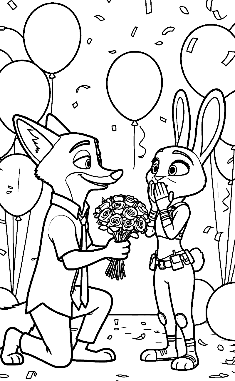 zootopia romantic proposal nick wilde and judy hopps line art