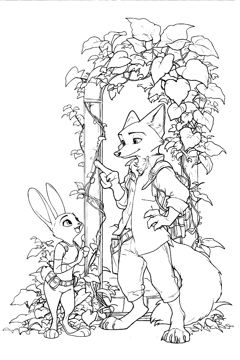 zootopia secret garden discovery nick and judy ivy arch line art