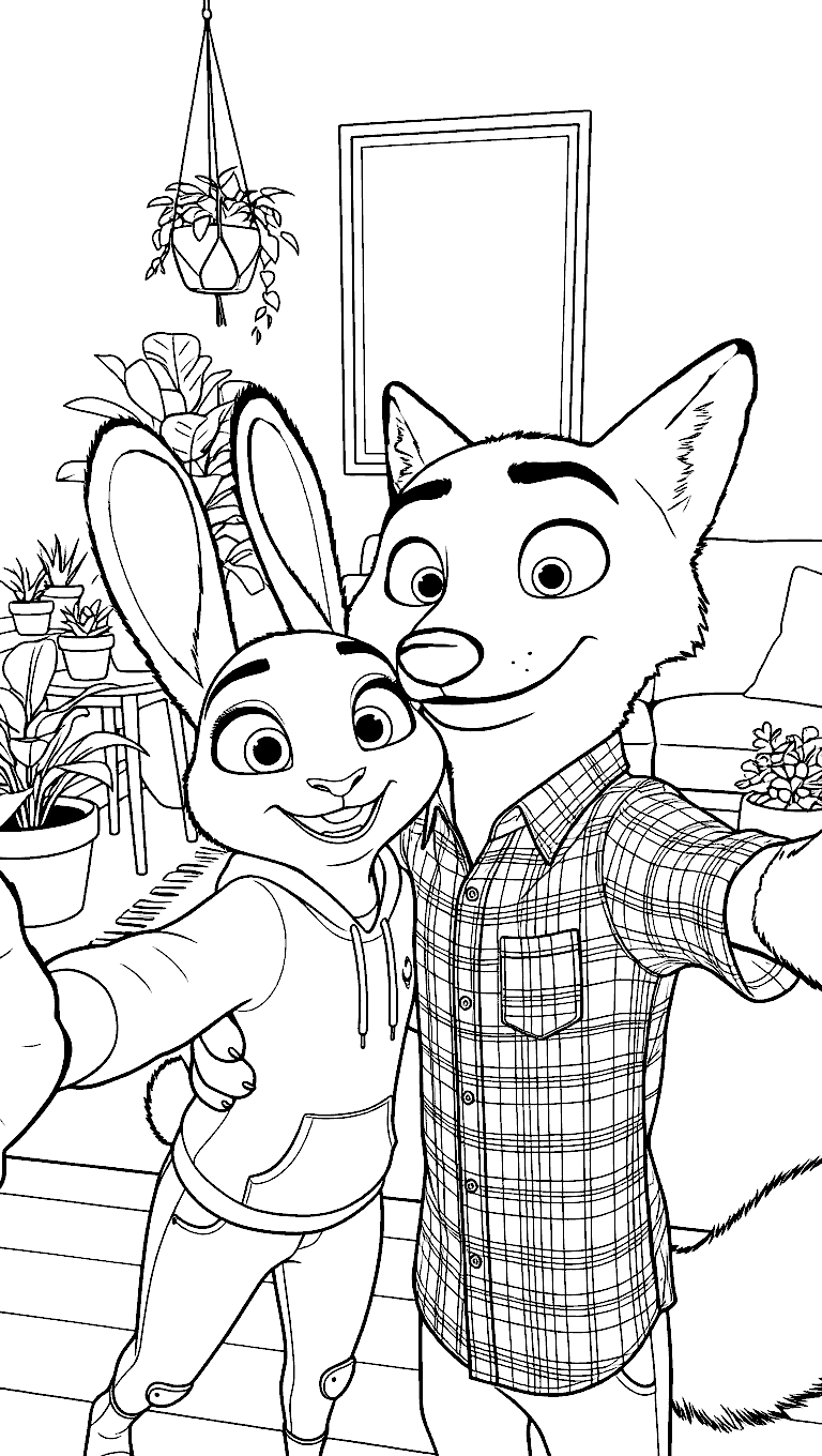 zootopia selfie fun judy and nicks apartment line art