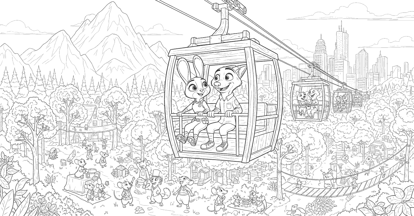 zootopia sky gondola adventure line art