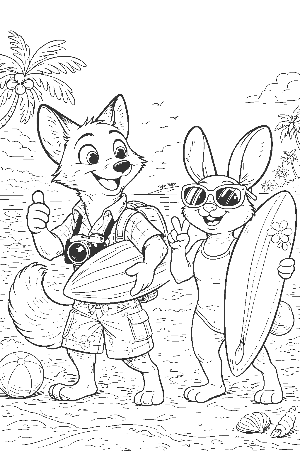 zootopia summer beach vacation line art