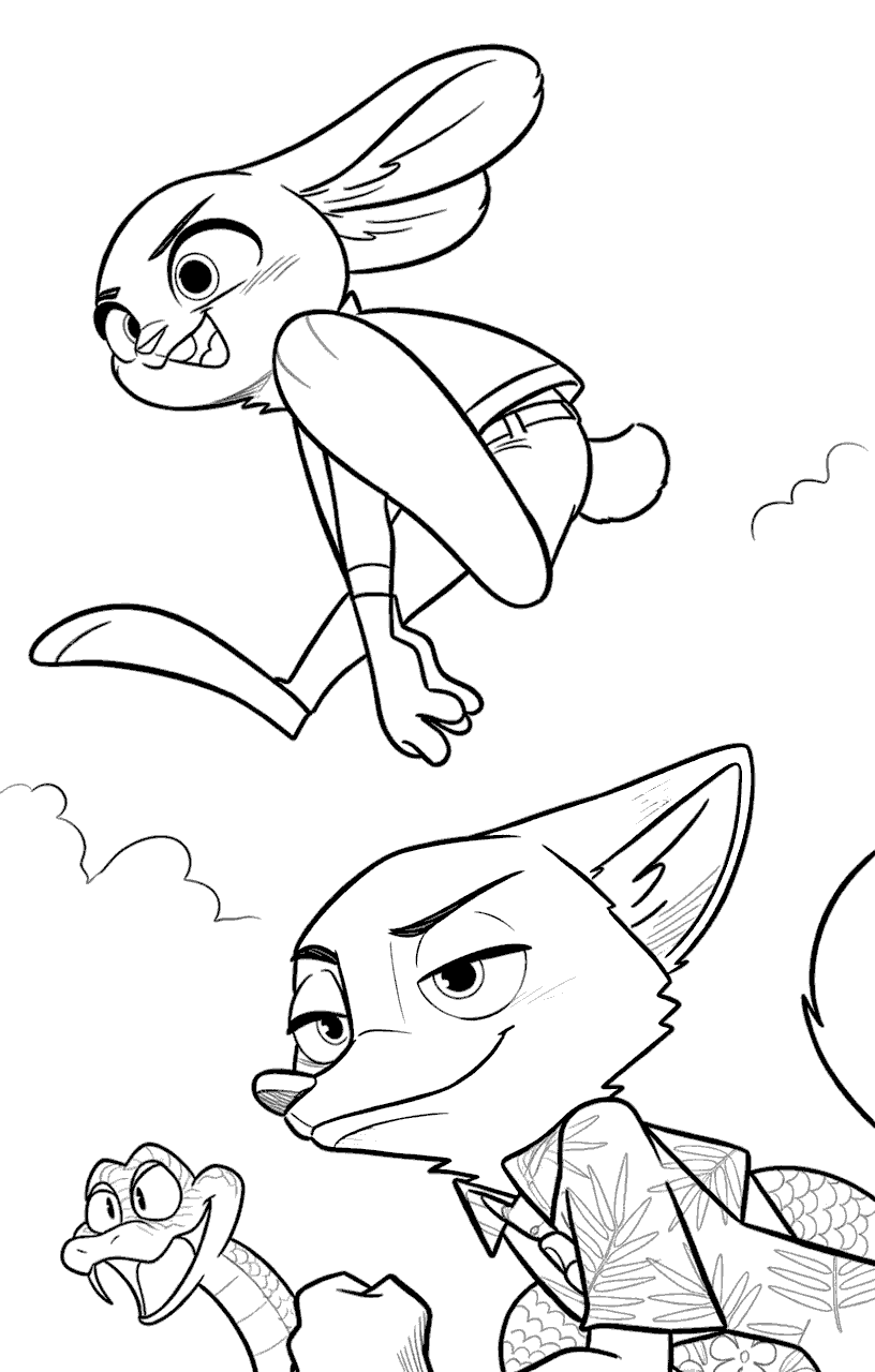 zootopia summer chase nick and judy line art