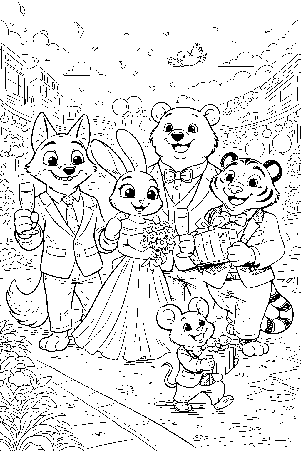 zootopia wedding celebration line art