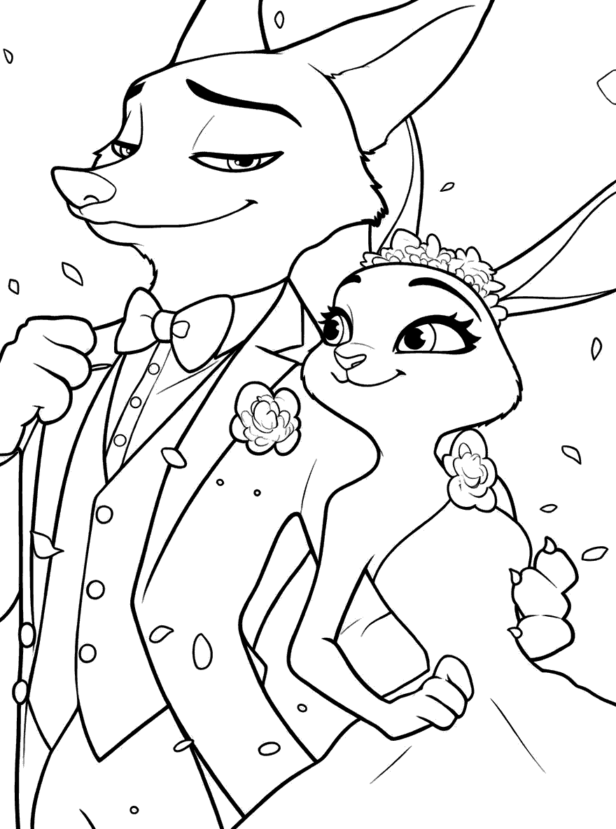 zootopia wedding romance nick and judy floral line art